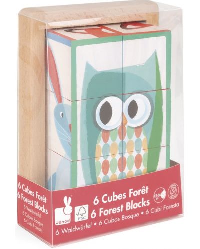 Κύβοι σε ξύλινο κουτί Janod - Ζώα του δάσους - 1