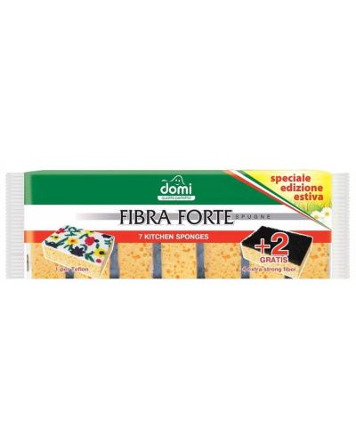 Σφουγγάρι κουζίνας Domi - Fibra Forte, 5+2 τεμ, κίτρινο - 1