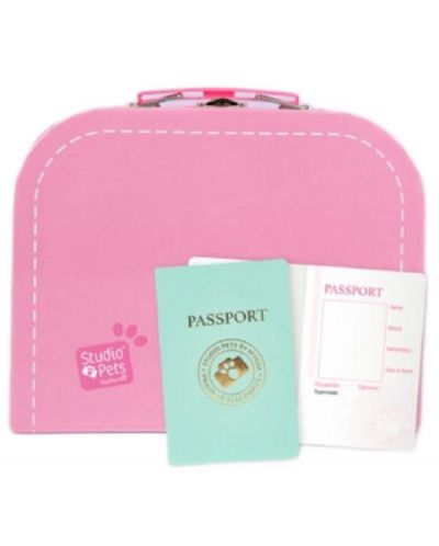 Βαλίτσα για λούτρινα παιχνίδια Studio Pets - Με διαβατήριο, 16 εκ., ροζ - 3