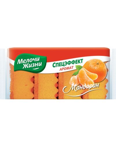 Σφουγγάρι κουζίνας Мелочи Жизни - Άρωμα μανταρίνι, 4 τεμάχια, πορτοκαλί - 1