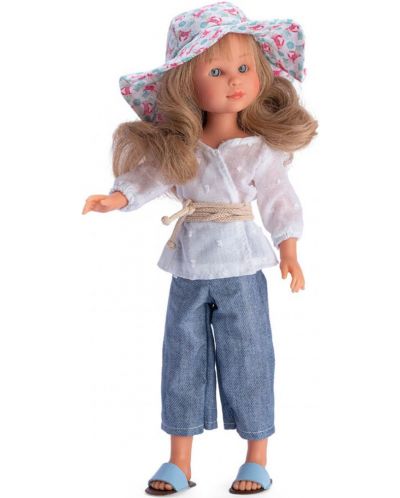 Κούκλα Asi - Σίλια, με τζιν παντελόνι και καλοκαιρινό καπέλο, 30 εκ - 1