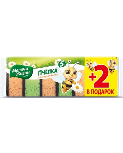 Σφουγγάρι κουζίνας  Мелочи Жизни - Пчеличка, 5+2 τεμάχια, πράσινο και πορτοκαλί - 1
