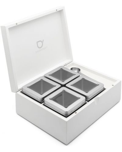 Κουτί τσαγιού με 4 κανιστέρ και κουτάλι Bredemeijer - BR 184015, λευκό - 2