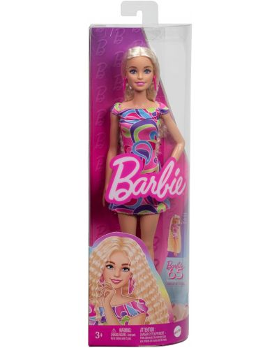 Κούκλα Barbie Fashionistas - Με πολύχρωμο φόρεμα και ξανθά μαλλιά - 3