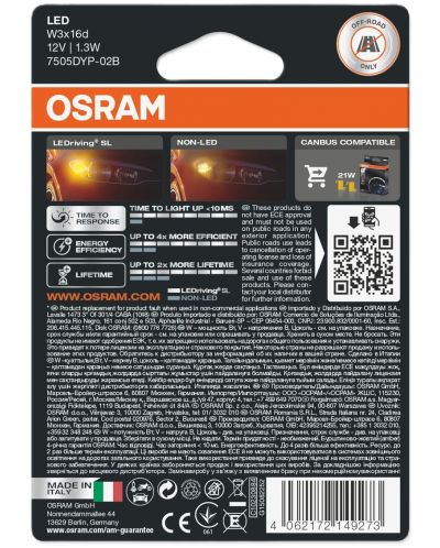 LED Λάμπες αυτοκινήτου Osram - LEDriving, SL, Amber, W21W, 1.3W, 2 τεμάχια, κίτρινο - 2