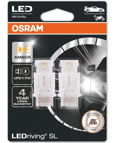 LED Λάμπες αυτοκινήτου Osram - LEDriving, SL, Amber, P27/7W , 1.3W, 2 τεμάχια, κίτρινο - 1