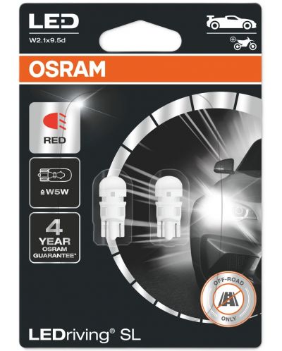 LED Λάμπες αυτοκινήτου Osram - LEDriving, SL, Red, W5W, 1W, 2 τεμάχια, κόκκινο - 1