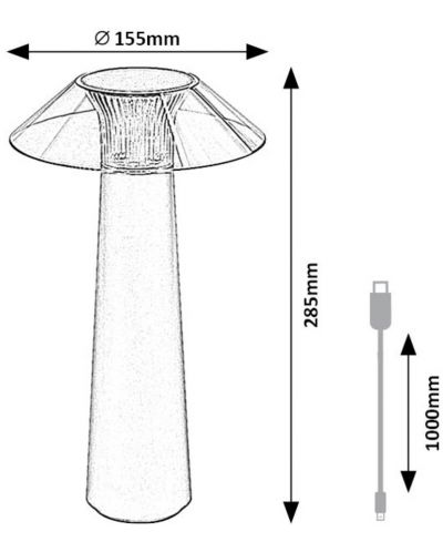 LED Επιτραπέζιο φωτιστικό Rabalux - Assen 77062, IP44, 5W, Καλώδιο USB, μαύρο - 6