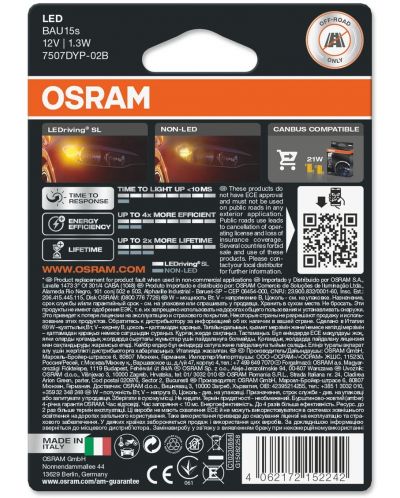 LED Λάμπες αυτοκινήτου Osram - LEDriving, SL, Amber, PY21W, 1.3W, 2 τεμάχια, κίτρινο - 2