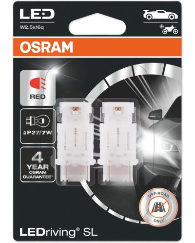 LED Λάμπες αυτοκινήτου Osram - LEDriving, SL, Red, P27/7W, 1.7W, 2 τεμάχια, κόκκινο - 1
