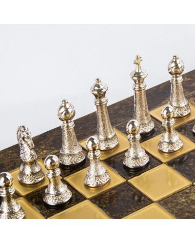 Πολυτελές σκάκι Manopoulos - Staunton,καφέ και χρυσό, 44 x 44 εκ - 4