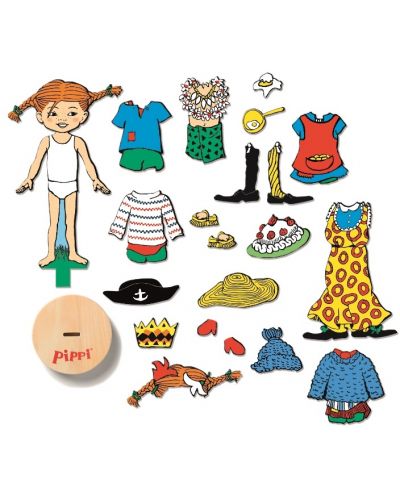 Μαγνητική ξύλινη κούκλα με ρούχα Micki Pippi - Πίπη η Φακιδομύτη - 2