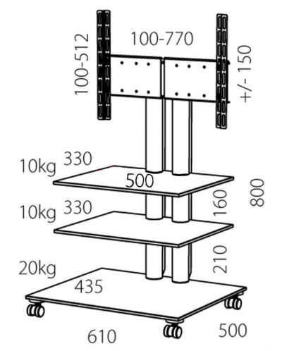 Τραπέζι για σύστημα ήχου και βίντεο Spectral - Panel PL 63, ασημι - 2