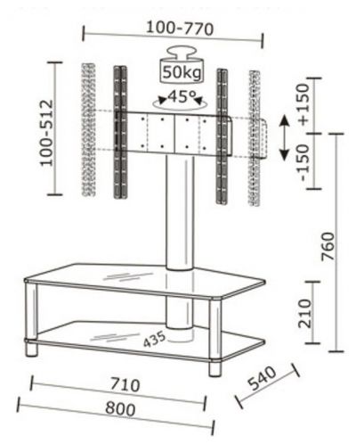 Τραπέζι για σύστημα ήχου και βίντεο Spectral - PL 150, ασημί - 2