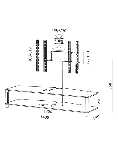 Τραπέζι για σύστημα ήχου και βίντεο Spectral - Panel PL 152, μαύρο - 2