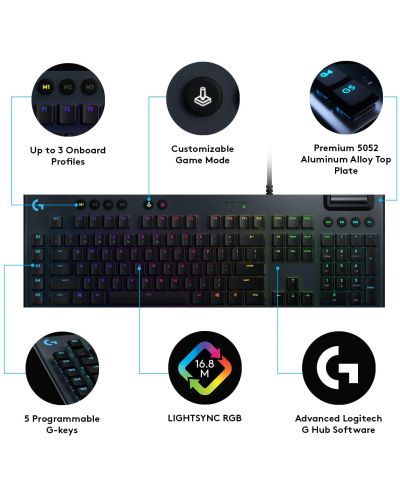 Μηχανικό πληκτρολόγιο Logitech - G815, US Layout, Тactile, μαύρο - 7