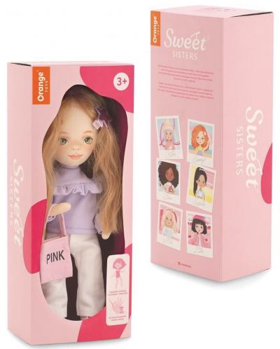 Απαλή κούκλα Orange Toys Sweet Sisters - Sunny με μωβ πουλόβερ, 32 cm - 8
