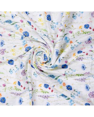 Μαλακή πάνα μπαμπού Xkko - Blue Wildflowers, 90 x 100 cm - 2