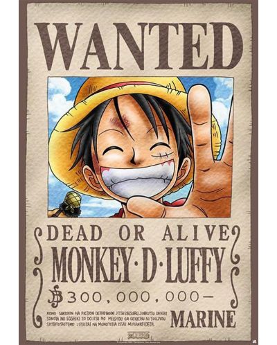 Μεταλλική αφίσα ABYstyle Animation: One Piece - Luffy Wanted Poster - 1