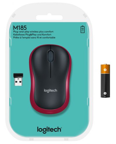 Ποντίκι Logitech - M185, ασύρματο, κόκκινο - 9