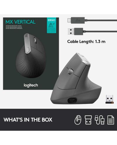 Ποντίκι Logitech MX Vertical Advanced - εργονομικό, γκρι - 11