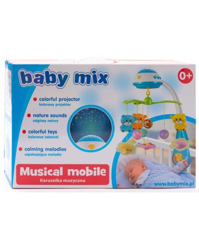 Μουσικό περιστρεφόμενο παιχνίδι με προβολείς Baby Mix - Cats, mint - 6