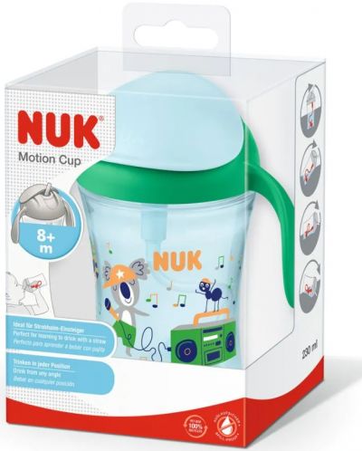Κύπελλο που δεν χύνεται με καλαμάκι NUK - Motion Cup, 230 ml, πράσινο - 3