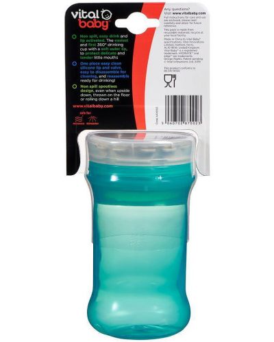 Κύπελλο που δεν χυθεί με μαλακό χείλος σιλικόνης  Vital Baby - 360°, 280 ml,πράσινο - 3