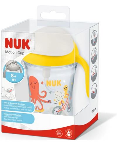 Κύπελλο που δεν χύνεται με καλαμάκι NUK - Motion Cup, 230 ml, κίτρινο - 3