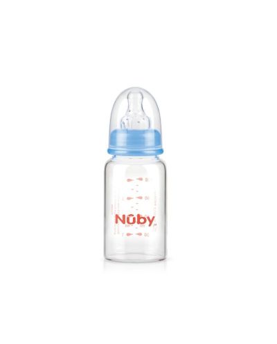Γυάλινο μπιμπερό με φαρδύ λαιμό Nuby, 120 ml, με θηλή Slow Flow - 1