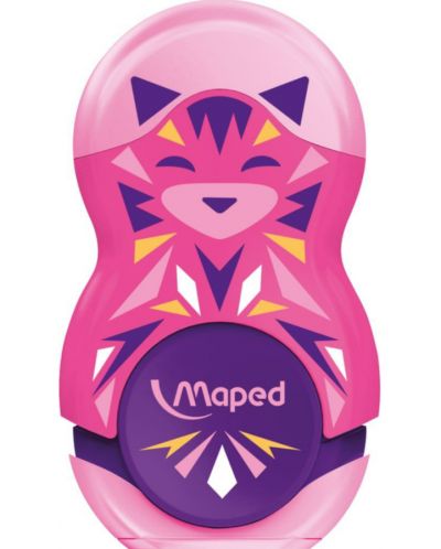 Ξύστρα με γόμα 2 σε 1 Maped Mini Cute - Loopy, ροζ - 1
