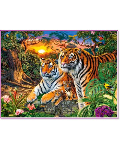 Παζλ Castorland από 2000 κομμάτια - Η οικογένεια τίγρης - 1