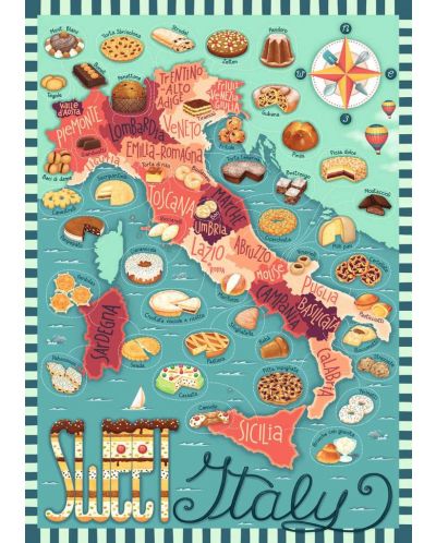 Παζλ Ravensburger 1000 κομμάτια - Χάρτης της Ιταλίας, γλυκά - 2