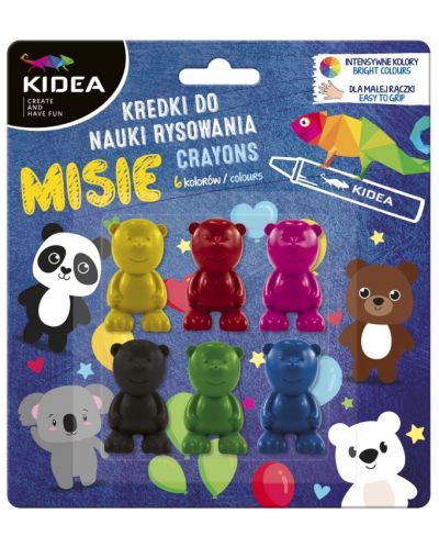 Κηρομπογιές για μικρά παιδιά Kidea - 6 χρώματα, ζωάκια - 1