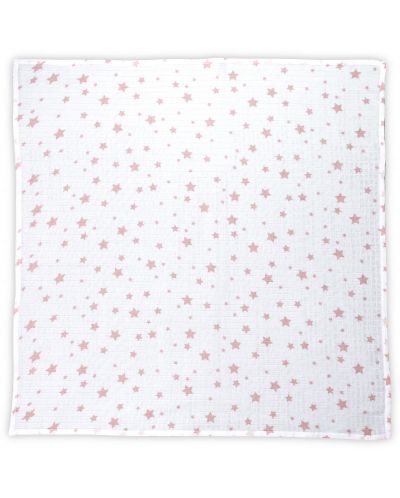 Βαμβακερή πάνα Lorelli - 80 х 80 cm, λευκή με ροζ αστέρια - 1