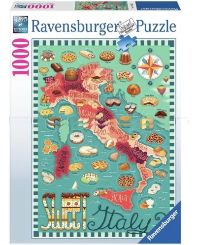 Παζλ Ravensburger 1000 κομμάτια - Χάρτης της Ιταλίας, γλυκά - 1