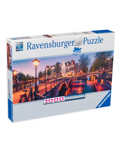 Πανοραμικό παζλ Ravensburger από 1000 κομμάτια - Βράδυ στο Άμστερνταμ - 1