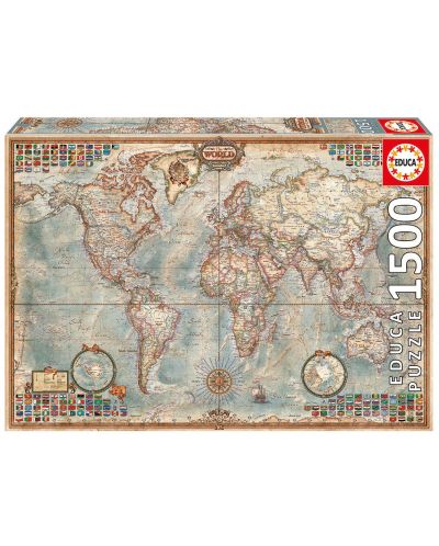 Παζλ Educa 1500 κομμάτια - Πολιτικός χάρτης του κόσμου - 1
