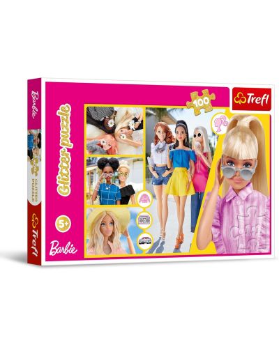 Παζλ με γκλίτερ Trefl 100 κομμάτια - Glitter Barbie / Mattel, Barbie - 1