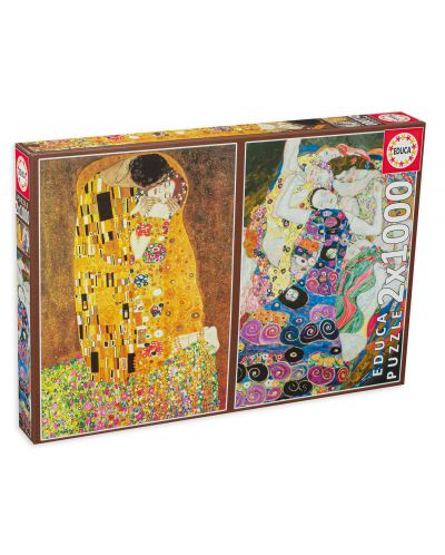 Παζλ Educa 2 x 1000 κομμάτια - Το φιλί και Οι παρθένοι του Gustav Klimt - 1