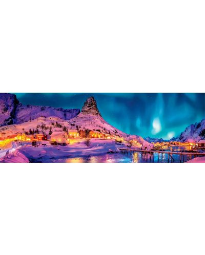 Πανοραμικό παζλ Clementoni 1000 κομμάτια - Χρωματιστή νύχτα γύρω από τα νησιά Λοφότεν - 2