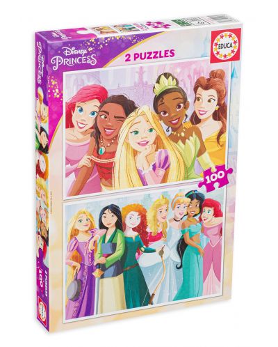 Παζλ Educa από 2 x 100 κομμάτια - Πριγκίπισσες της Disney - 1