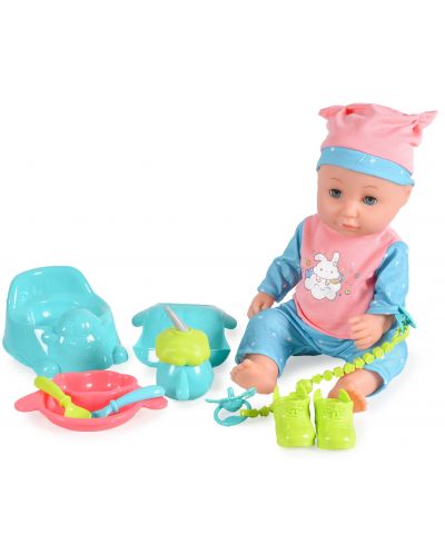 Κούκλα που κατουράει μωρό Moni - Με μπλε καπέλο και αξεσουάρ, 36 εκ - 1