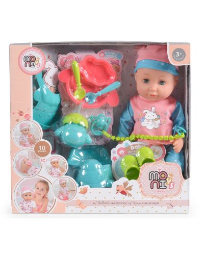 Κούκλα που κατουράει μωρό Moni - Με μπλε καπέλο και αξεσουάρ, 36 εκ - 2