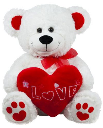 Λούτρινο παιχνίδι Amek Toys - Λευκή αρκούδα με κόκκινη καρδιά, 45 cm - 1