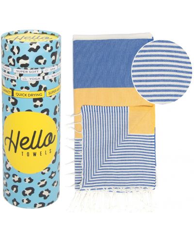 Πετσέτα θαλάσσης σε κουτί Hello Towels - Palermo, 100 х 180 cm,100% βαμβάκι, μπλε-κίτρινο - 1