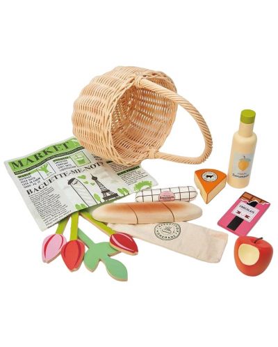 Ψάθινο καλάθι αγορών Tender Leaf Toys - Με προϊόντα και λουλούδια - 2