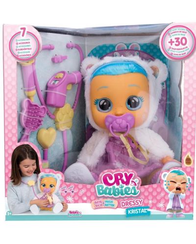 Κούκλα που κλαίει με δάκρυα IMC Toys Cry Babies -Crystal, άρρωστο μωρό, μωβ και λευκό - 1