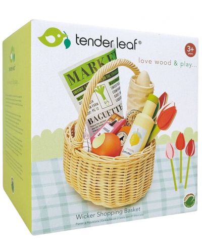 Ψάθινο καλάθι αγορών Tender Leaf Toys - Με προϊόντα και λουλούδια - 4