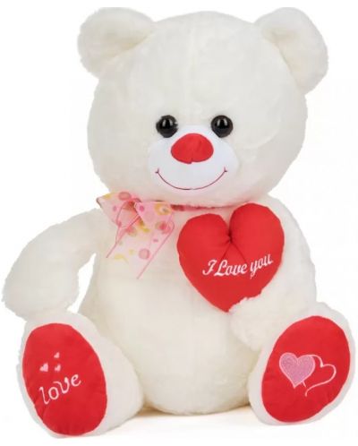 Λούτρινο αρκουδάκι  Tea Toys - Με καρδιά, λευκό, 47 εκ - 1